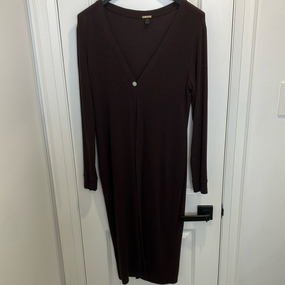 Elegant Brown Long Sleeve Duster